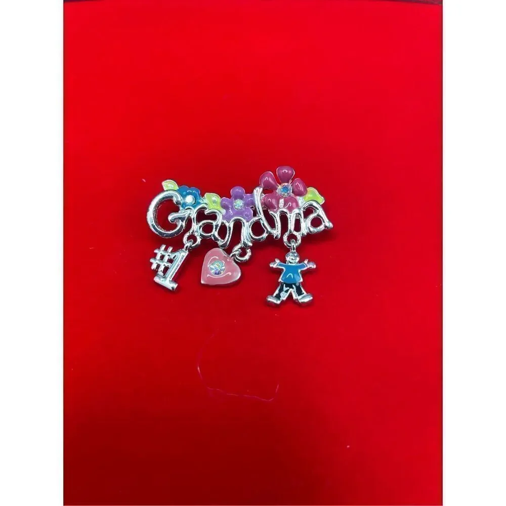 Grandma Pin or Pendant Silver and Rhinestone Gift Idea